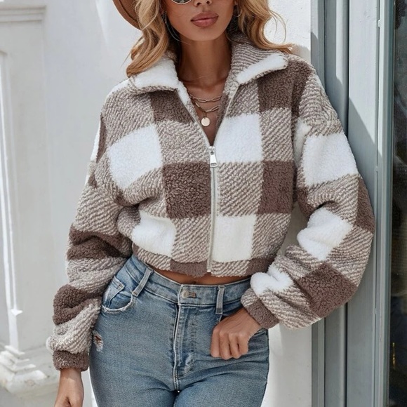 Cozy plaid zip up flannel shacket jacket - Picture 5 of 6